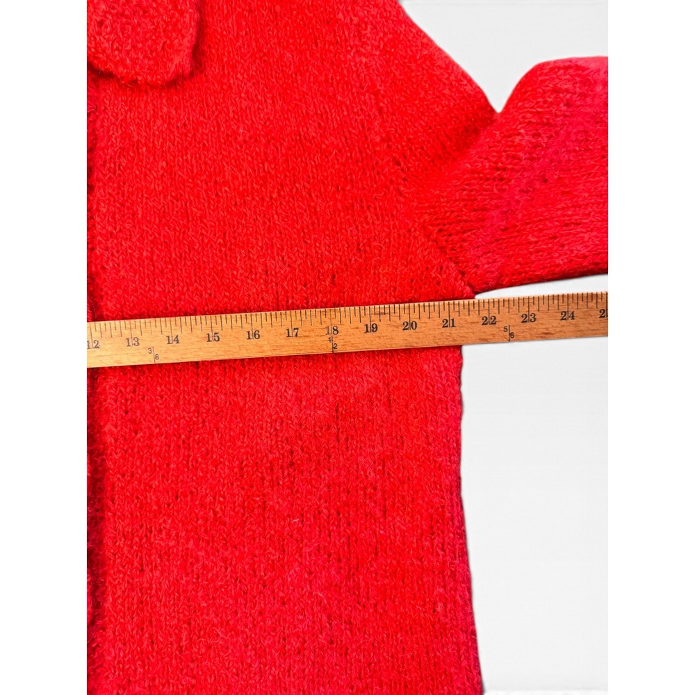 Handmade Red Knit Button Front Cardigan Sweater with Collar Women Medium - Picture 4 of 4